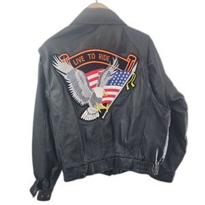100% Leather Live to Ride American Eagle Biker Jacket Sz XL Leather Vintage Moto
